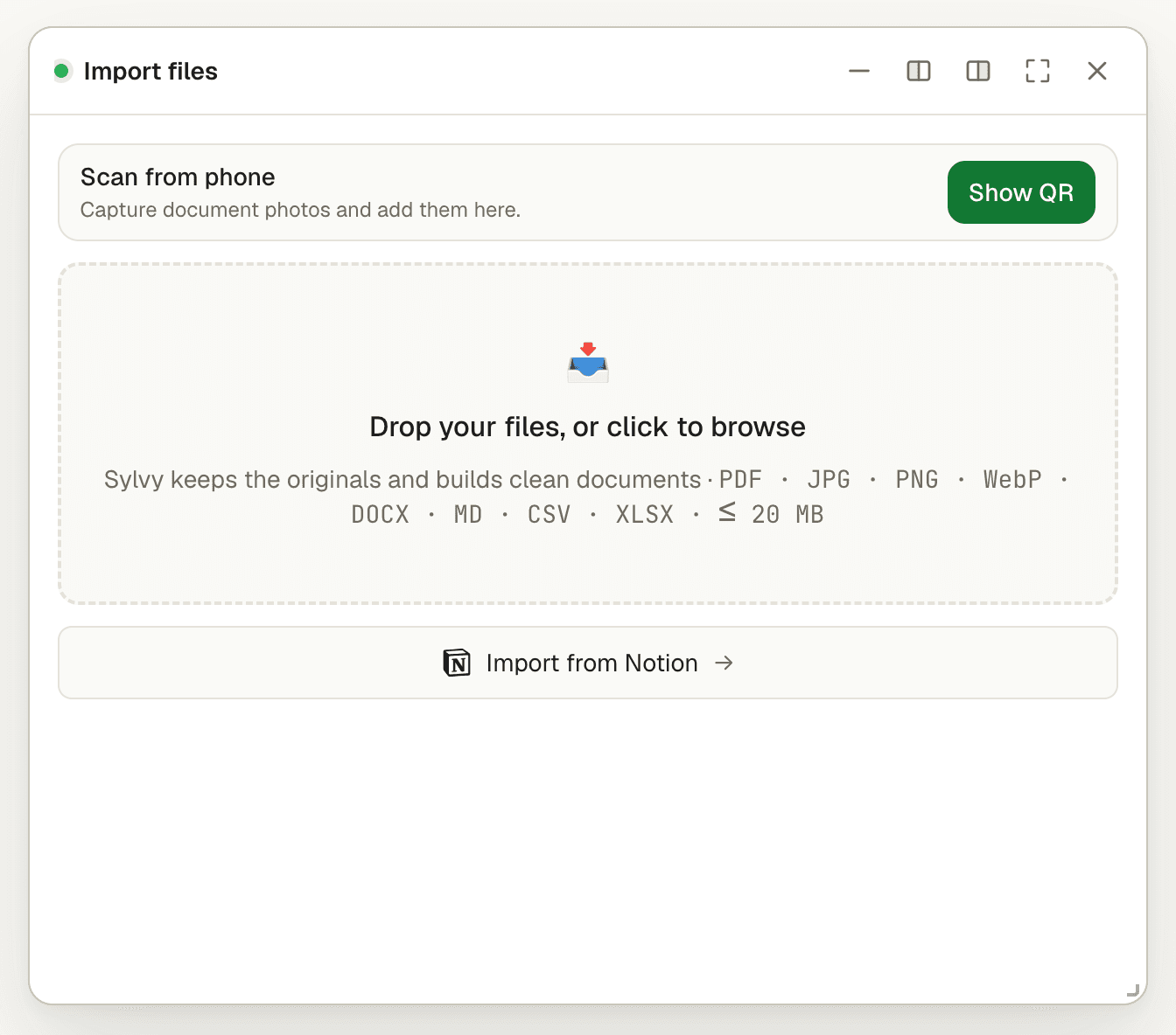 Sylvy file import screen