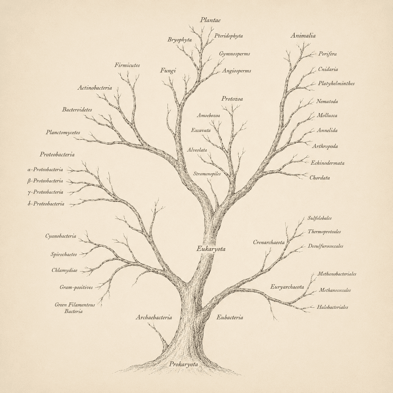 Vintage scientific illustration of the tree of life
