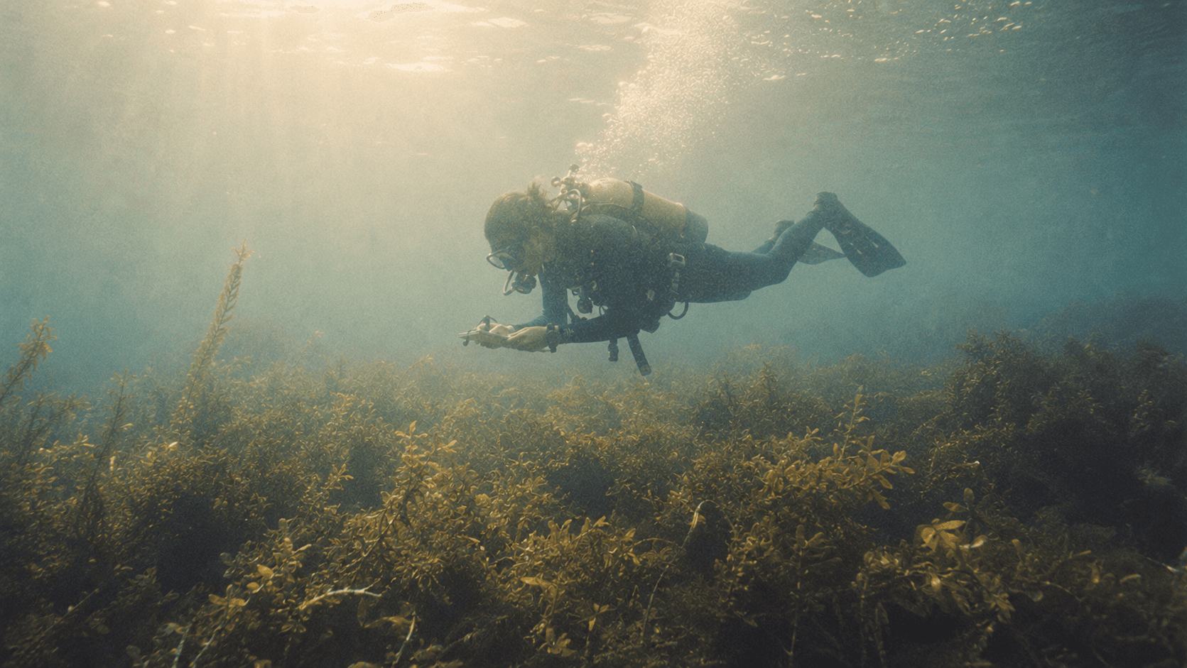 A researcher diving to do field work